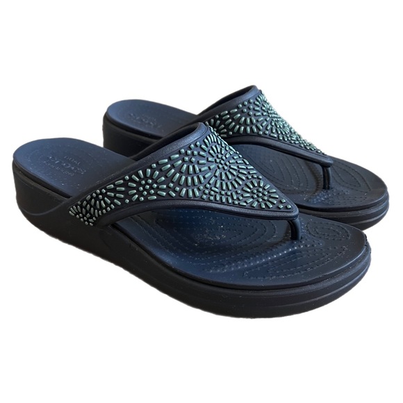 CROCS Shoes Crocs Navy Blue Monterey Diamonte Embellished Wedge